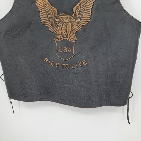 Bikers Dream Apparel Men's Live To Ride Ride To Live Eagle Snap Up Vest Size 54 - Picture 13 of 13